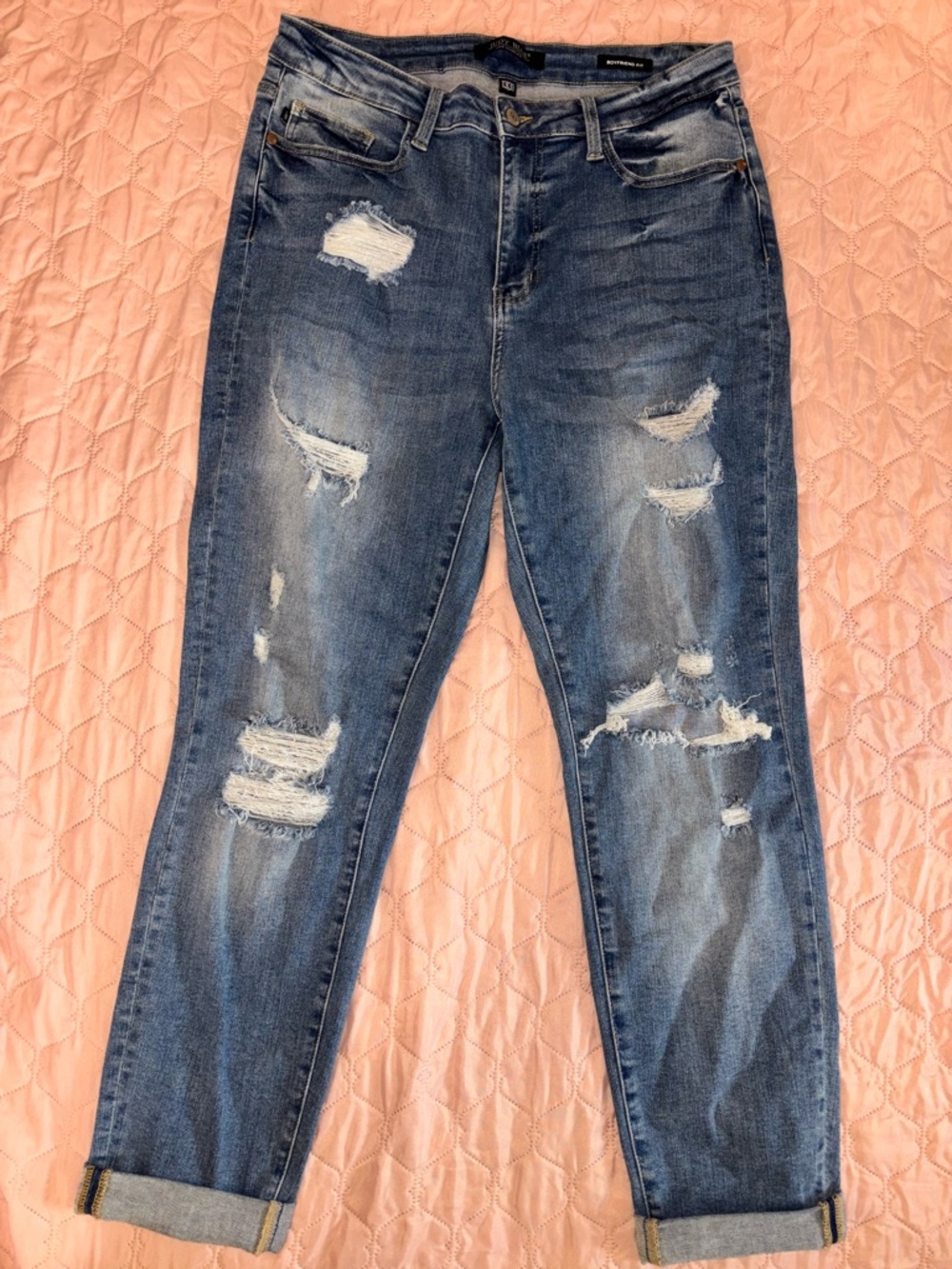Judy Blue Distressed Medium Blue Boyfriend Jeans